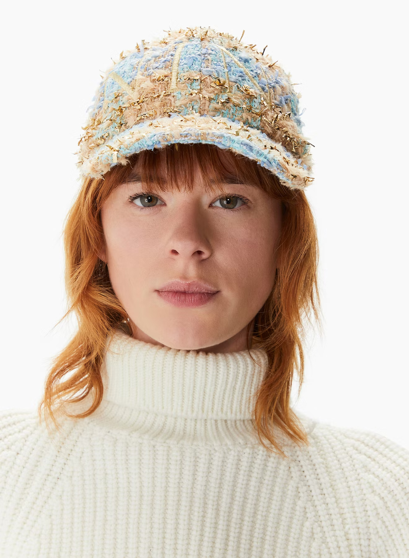 Nina Ricci Metallic-thread Tweed Cap In Nude