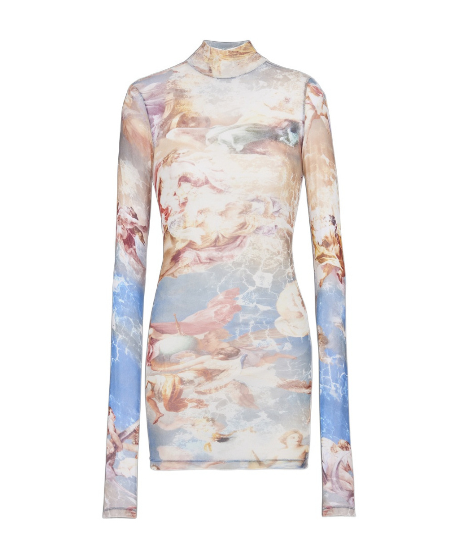Balmain Sky Printed Tulle Top In White