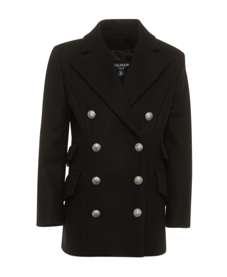 Balmain Double-breasted Long-sleeved Coat In Black