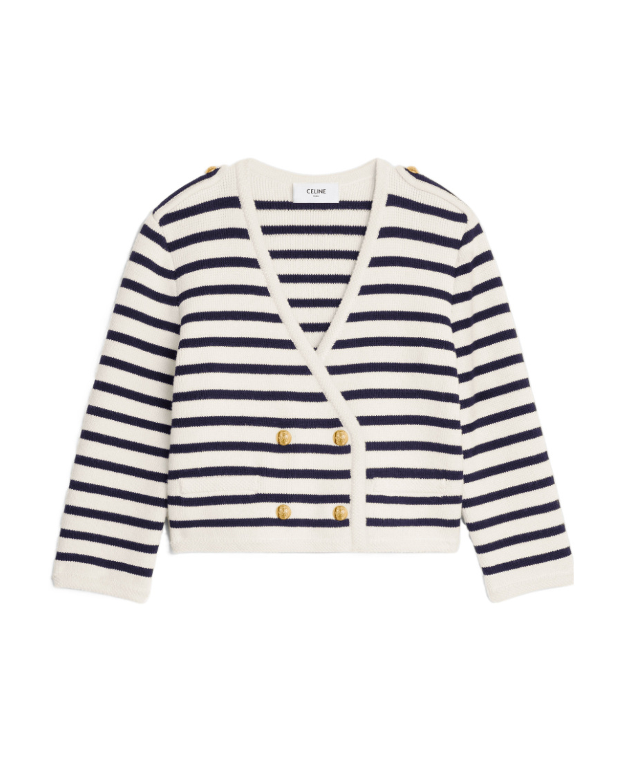 Celine Striped Knitted Cardigan In White