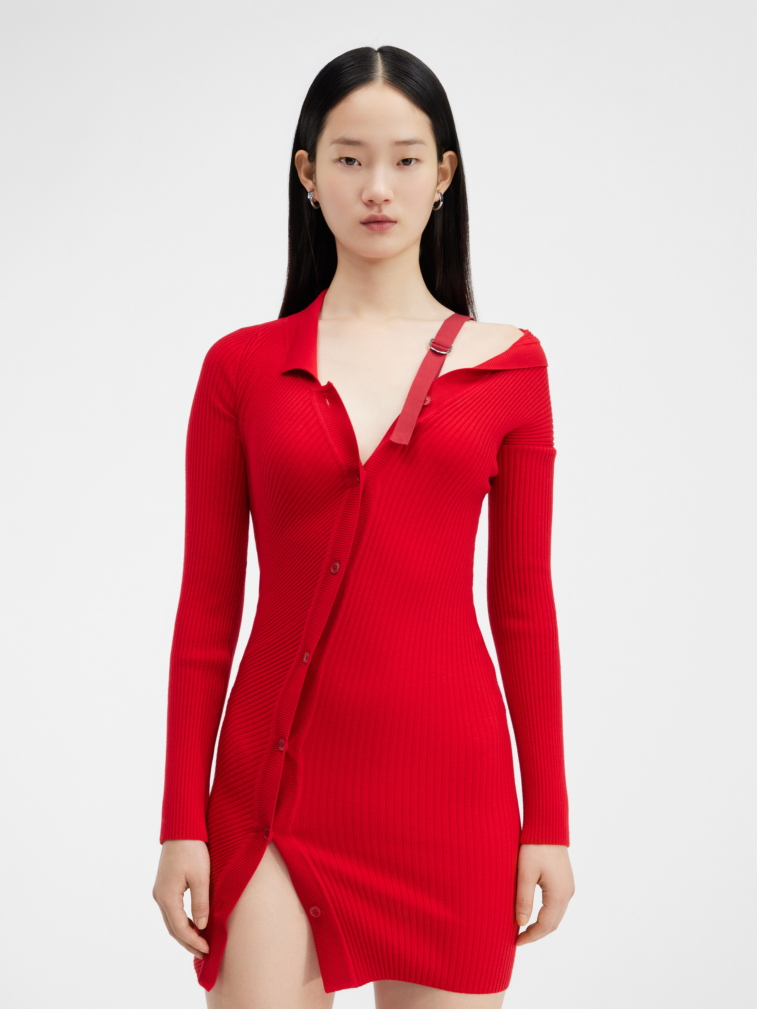 Jacquemus La Robe Maille Colin Ribbed Mini Dress In Red
