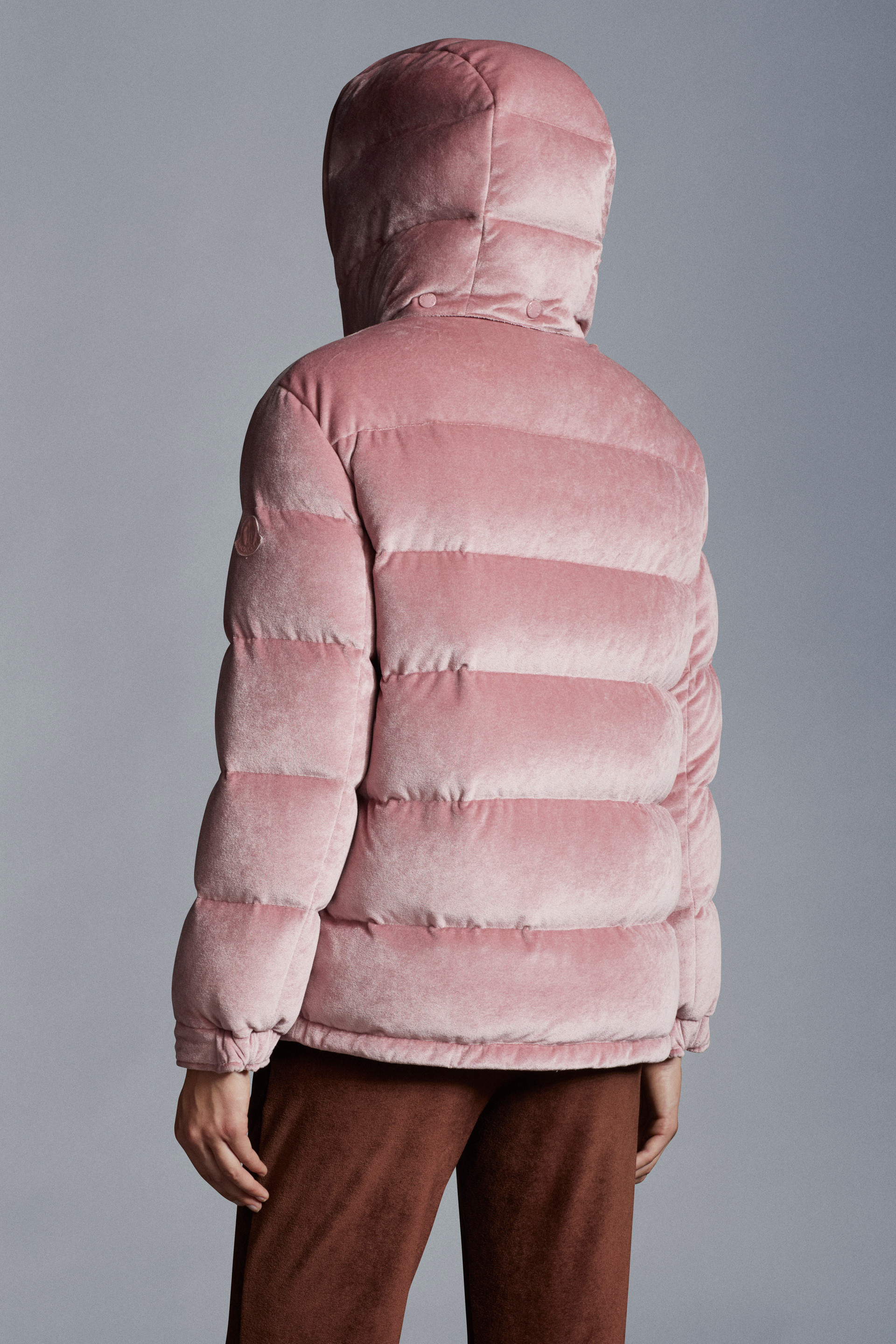 Moncler Holostee Velvet Puffer Jacket In Pink