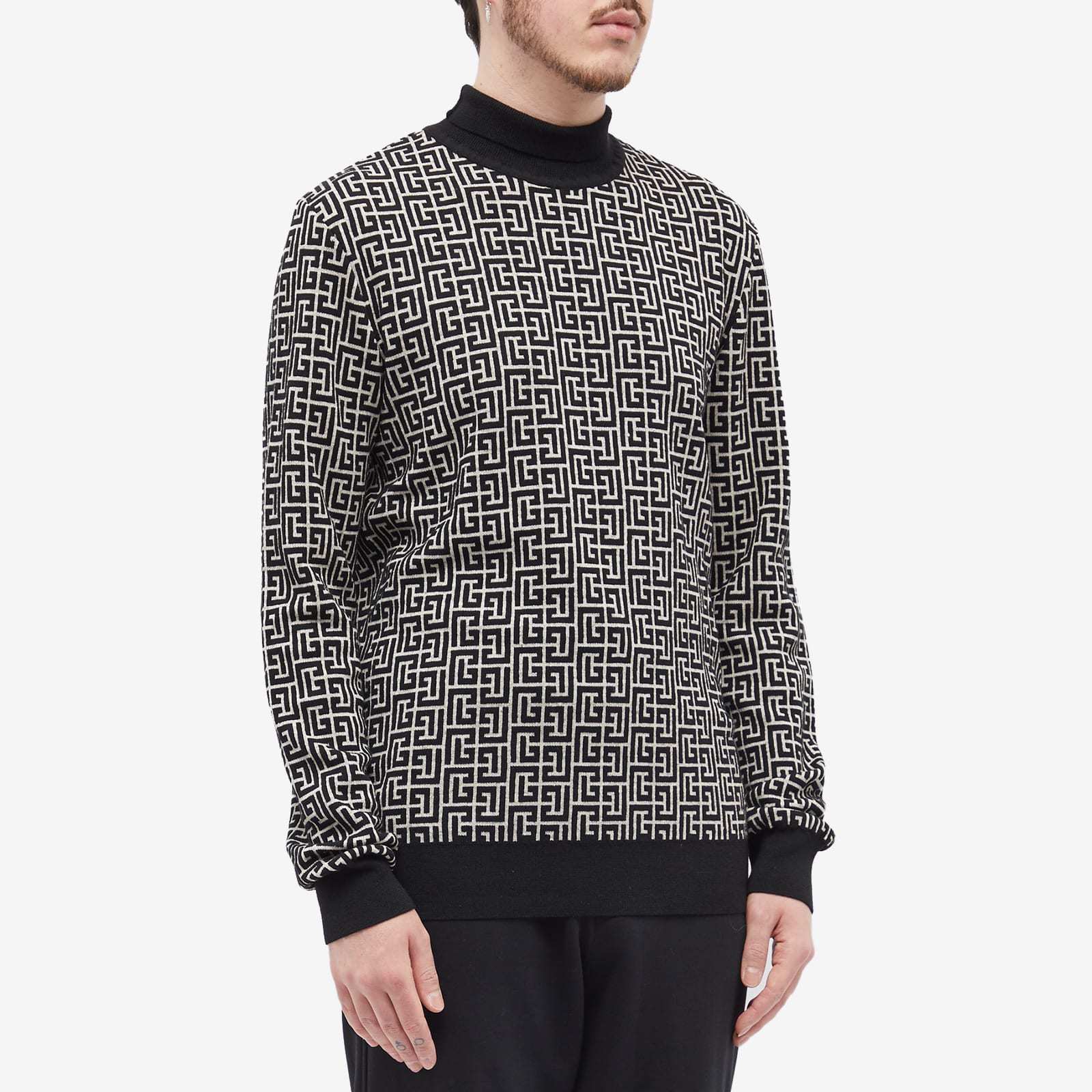 Balmain Monogram-intarsia Roll-neck Jumper In Black