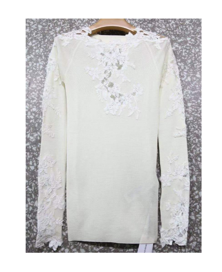 Ermanno Scervino Long-sleeved Sweater With Lace Details In White