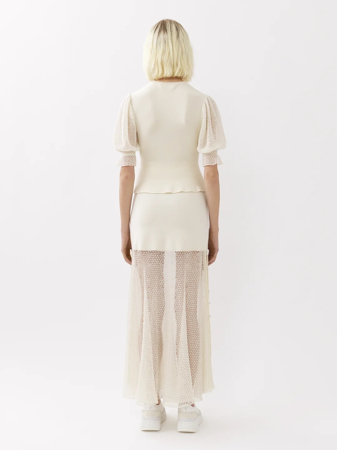 Shop Chloé Wool-blend Lace-sleeves Top In White