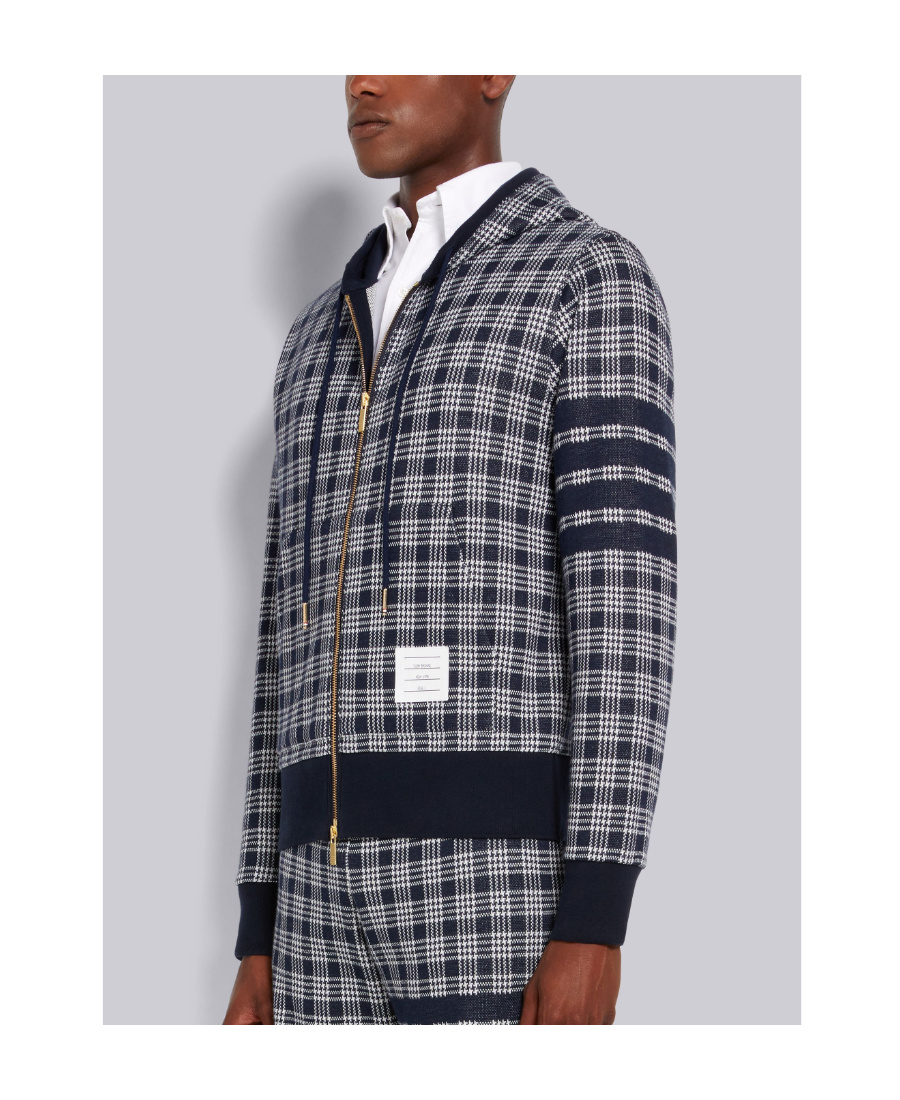 Thom Browne 4-bar Stripe Jacquard-check Cotton Hoodie In Black