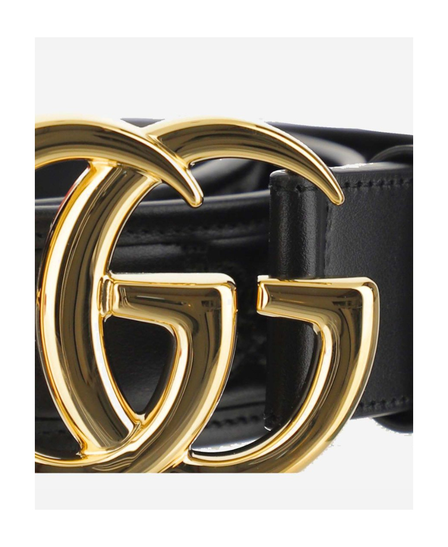 Gucci Glossy Finish Regular Belt With Bold Double G Buckle In Black