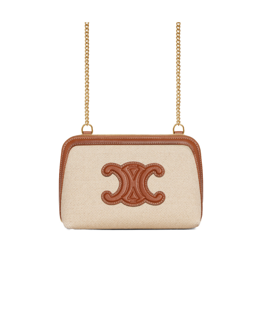 Celine Chain Cuir Triomphe Handbag In Natural/tan
