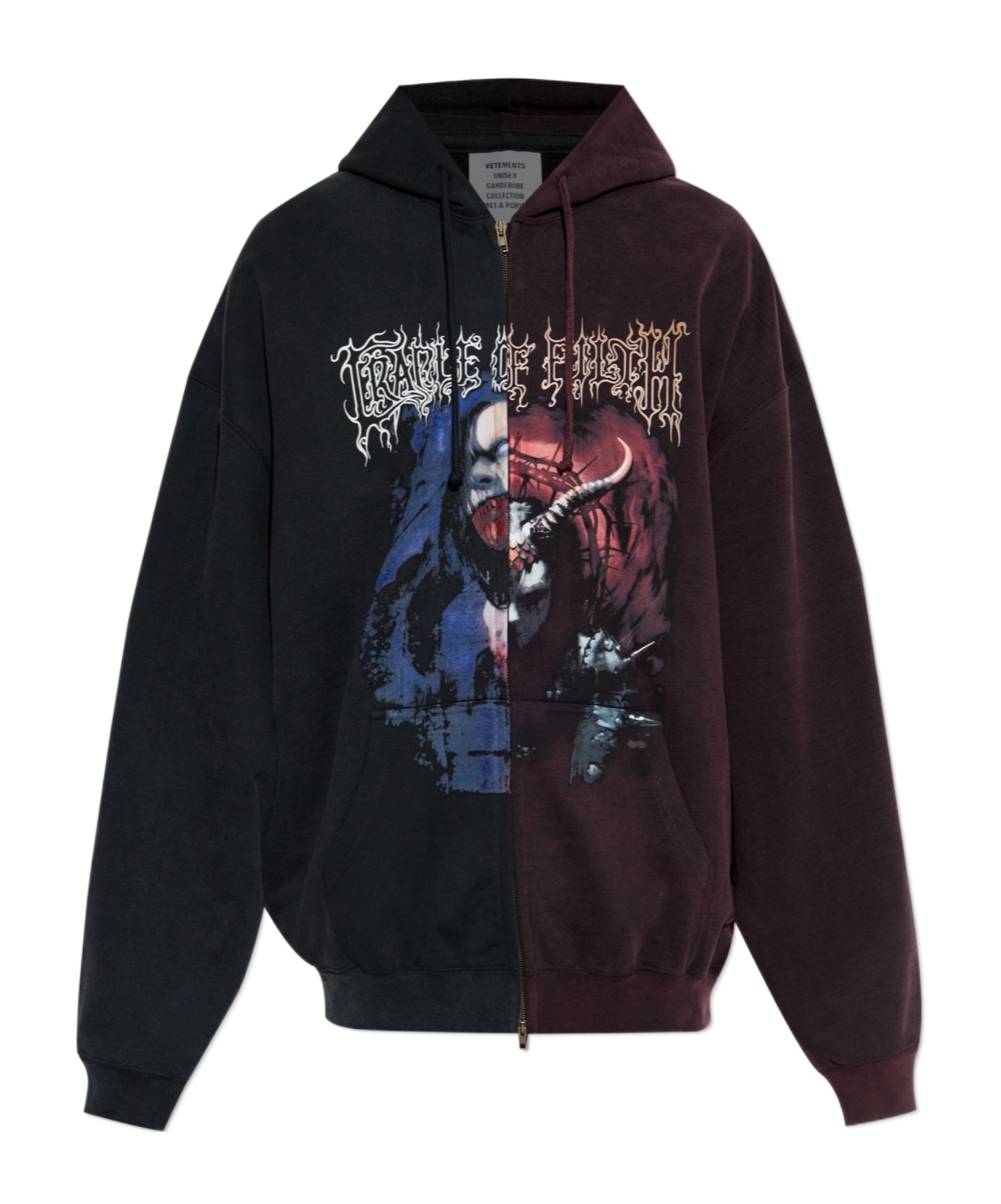 Vetements Cradle Of Filth Oversized Panelled Cotton-blend Jersey Zip-up Hoodie In Black