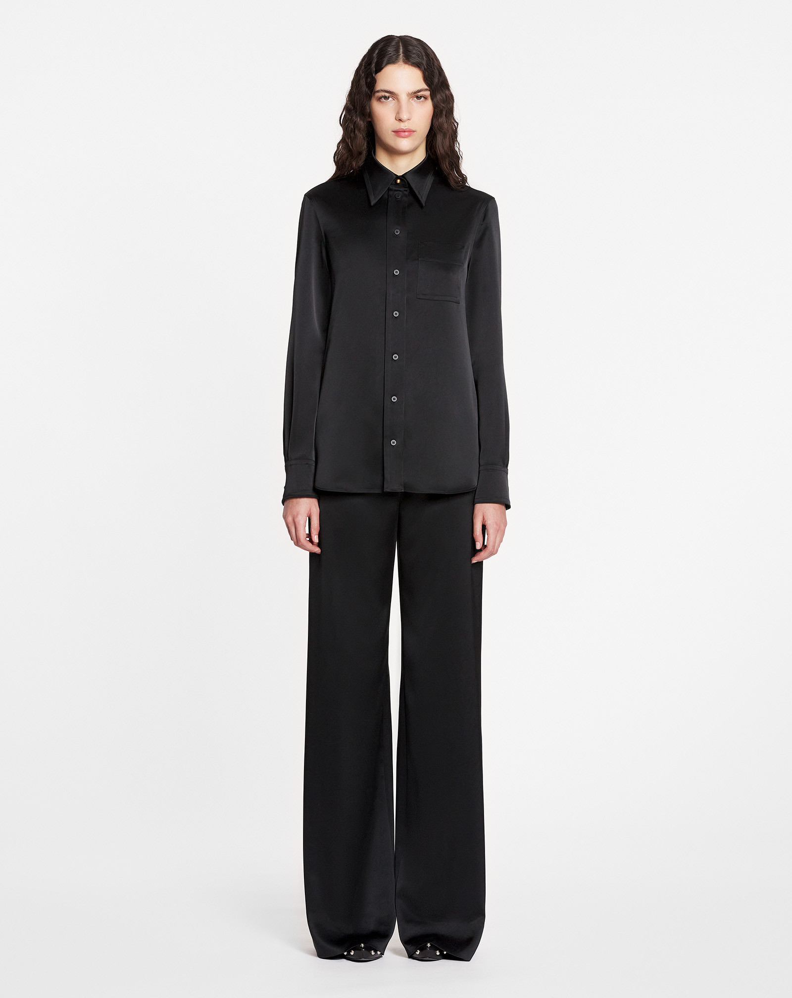 Lanvin Satin-finish Straight-leg Trousers In Black