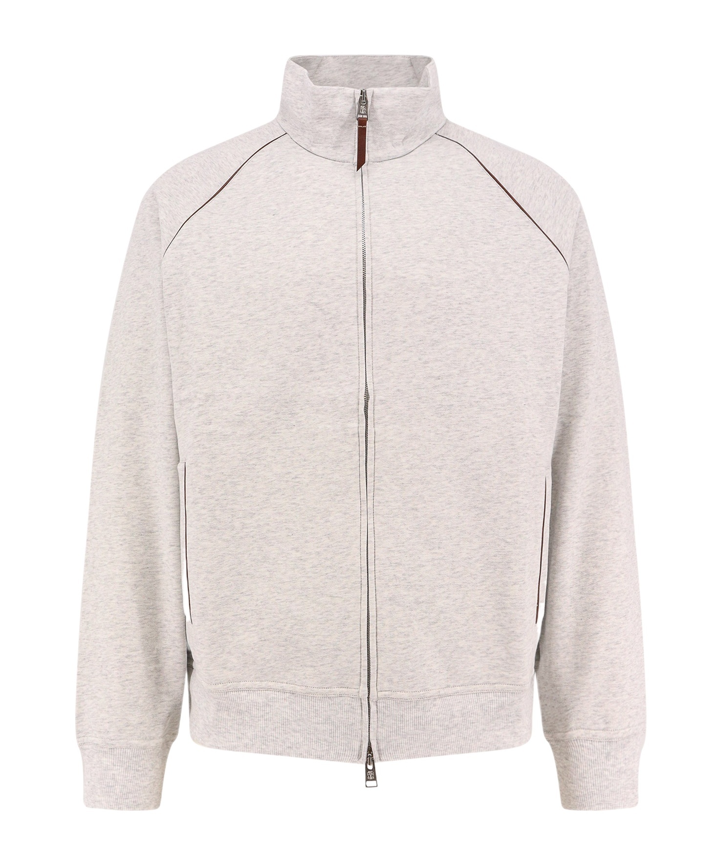 Brunello Cucinelli Cotton Sweatshirt With Leather Profiles In White