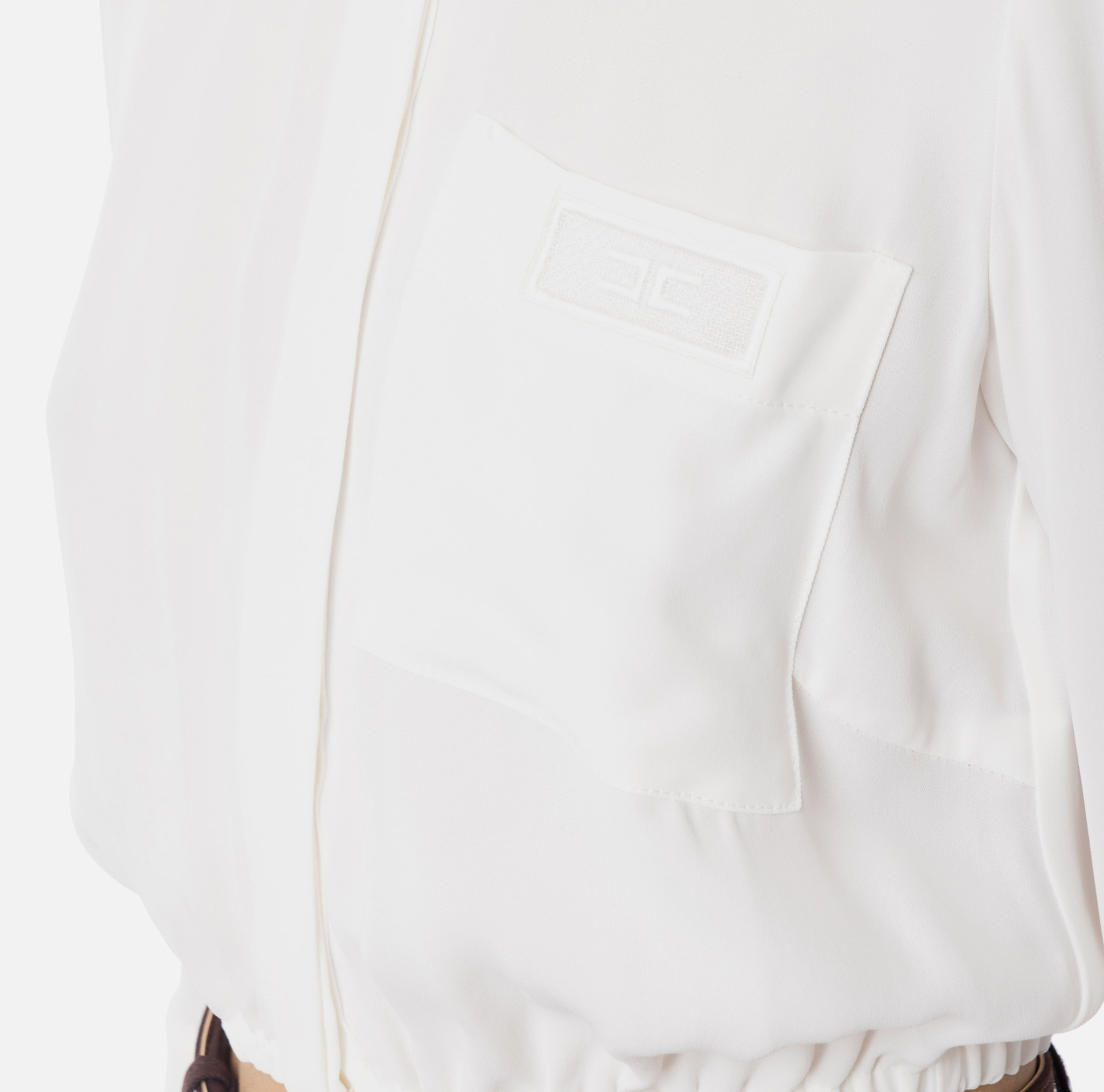Elisabetta Franchi Georgette Cropped Shirt With Elastic Band In White