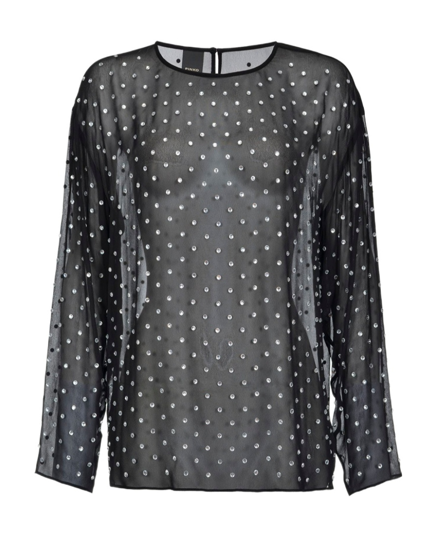 Shop Pinko Polka Dot Crewneck Long Sleeved Blouse In Black