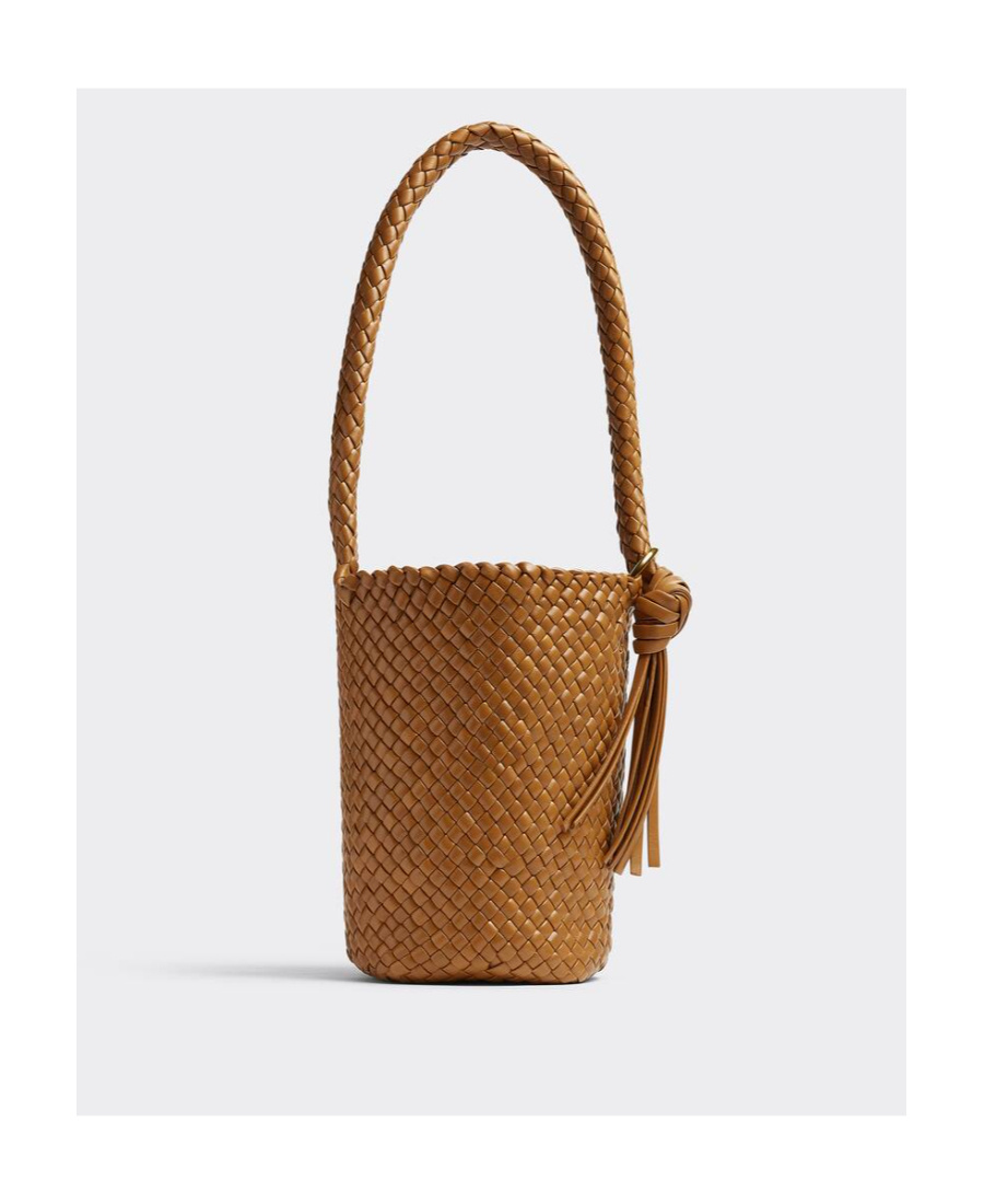 Bottega Veneta Logo Knitted Bucket Shoulder Bag In Brown
