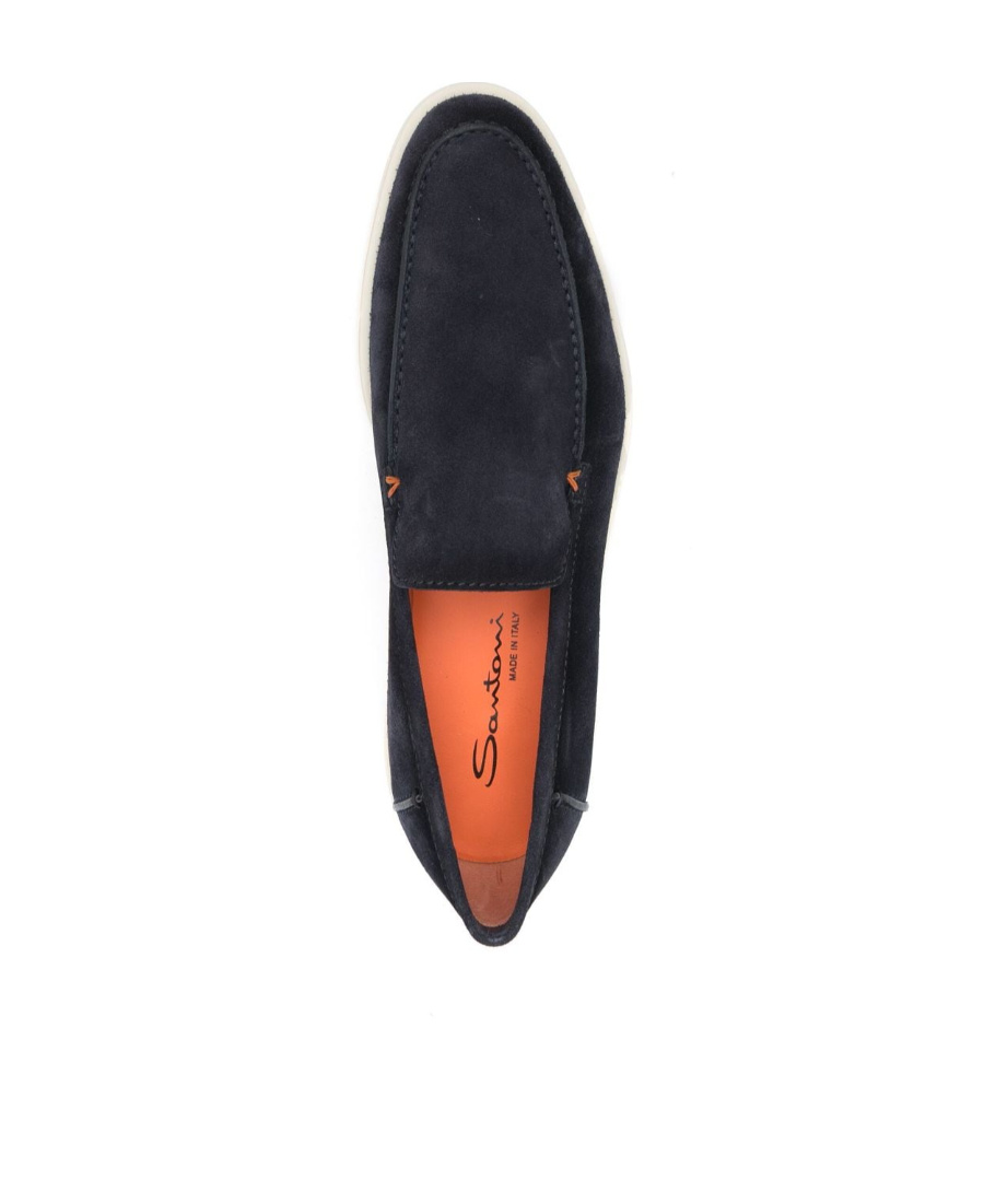 Santoni Leather Loafers Contrast Stitching In Black
