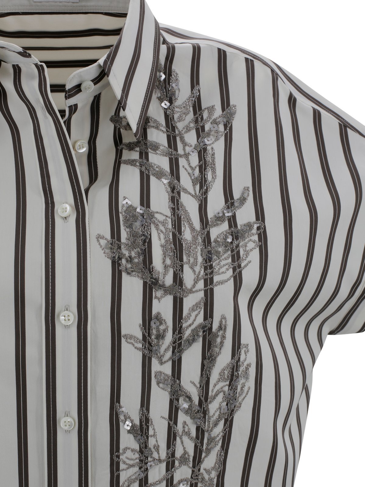 Brunello Cucinelli Striped Collared Top Embellished Detail