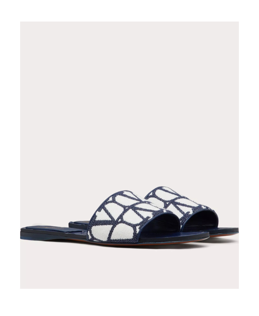Valentino Toile Iconographe Leather-trimmed Cotton-canvas Jacquard Slides In Black