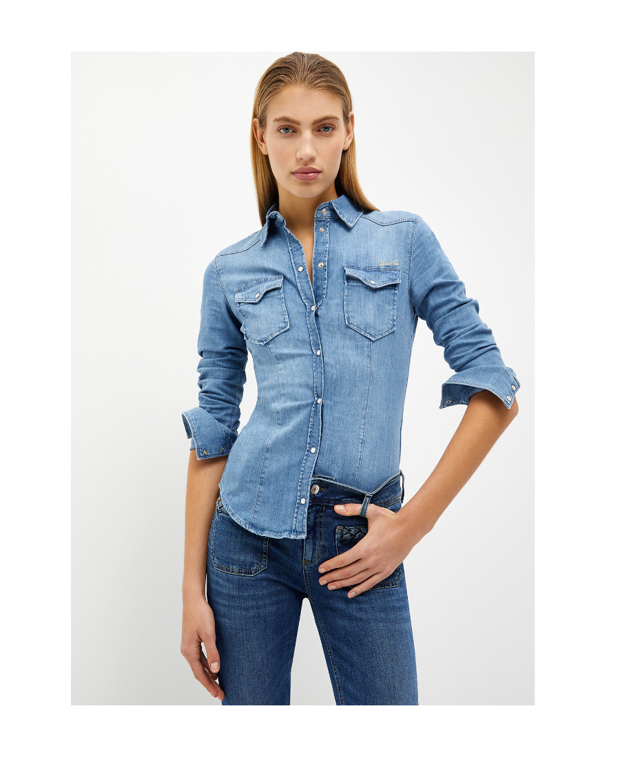 Liu •jo Logo-embroidered Denim Shirt In Blue