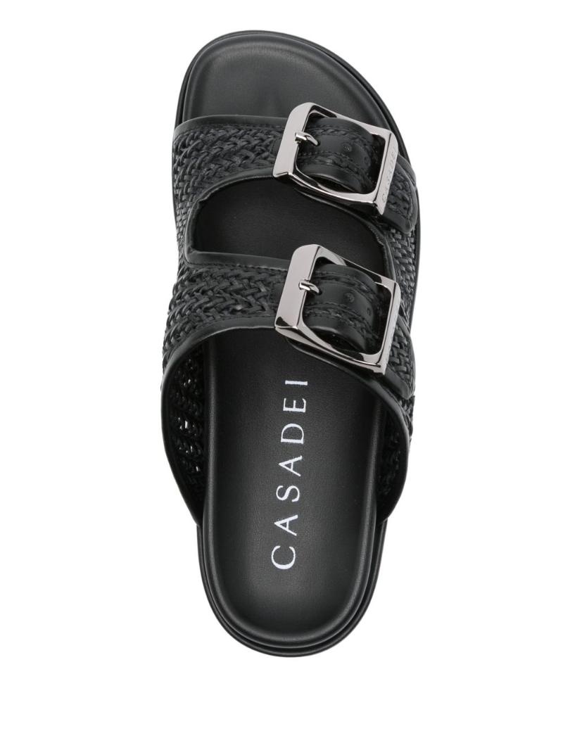 Casadei Perforated Rubber Sole Sandals With Round Toe In Black