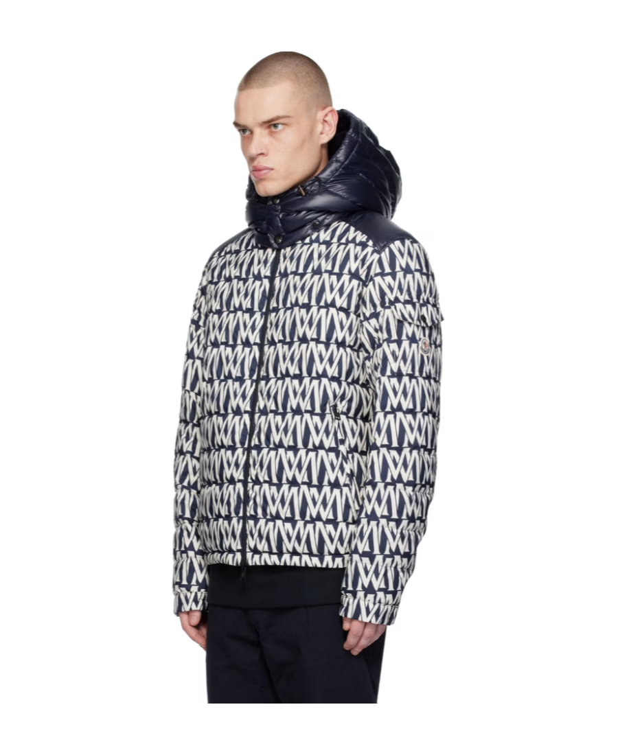 Moncler Monogram-print Puffer Jacket In Black