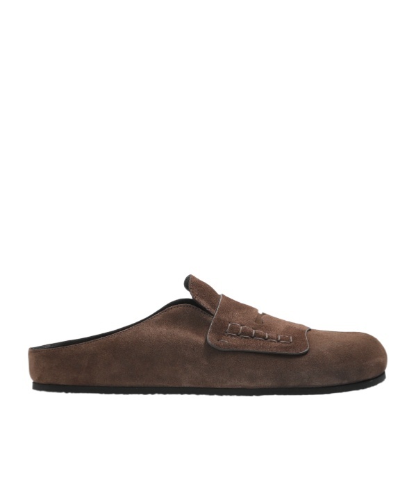 Jacquemus Suede Flat Sole Round Toe Slippers In Brown