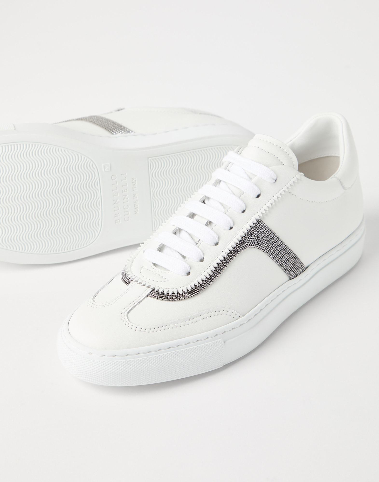 Brunello Cucinelli Monili Leather Sneakers In White