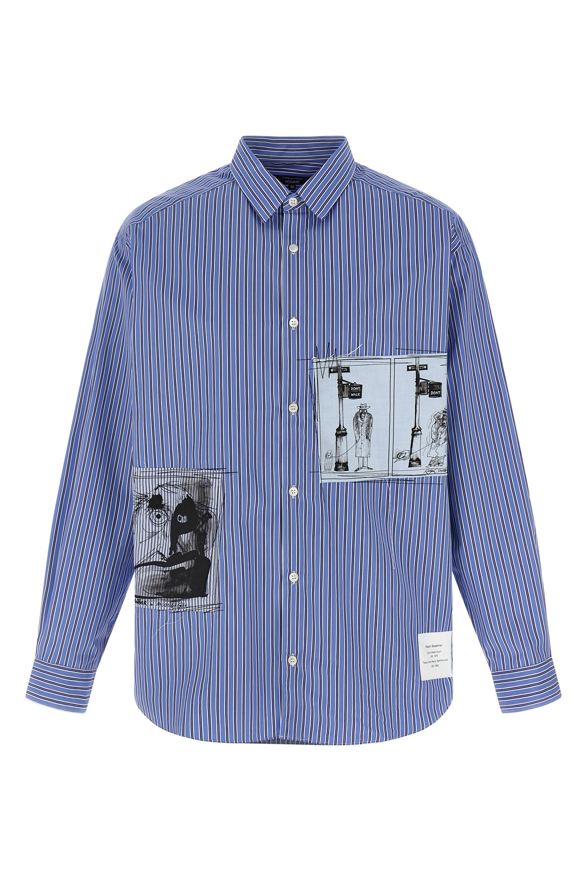 Comme Des Garçons Patch Striped Cotton Poplin Shirt With Unique Embroidery In Blue