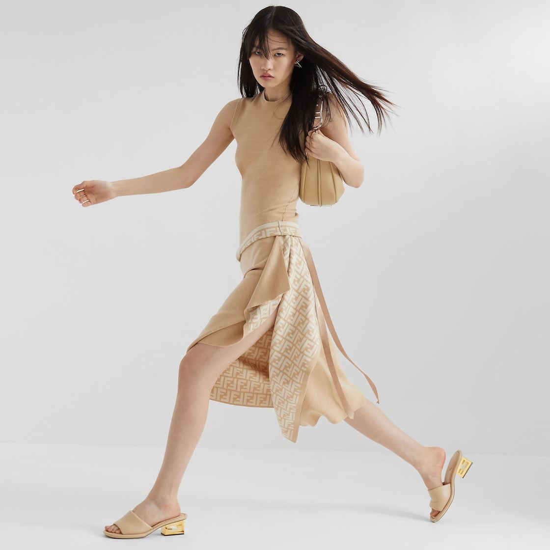Fendi Ff Motif Reversible Sleeveless Top In Nude