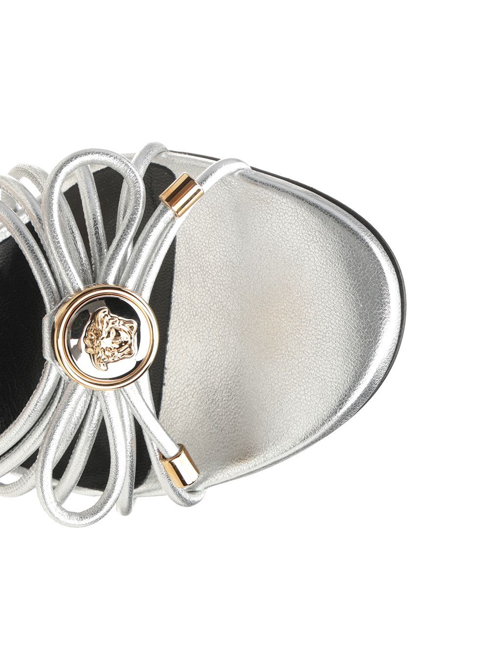 Versace Embellished Metallic Leather Sandals In Silver