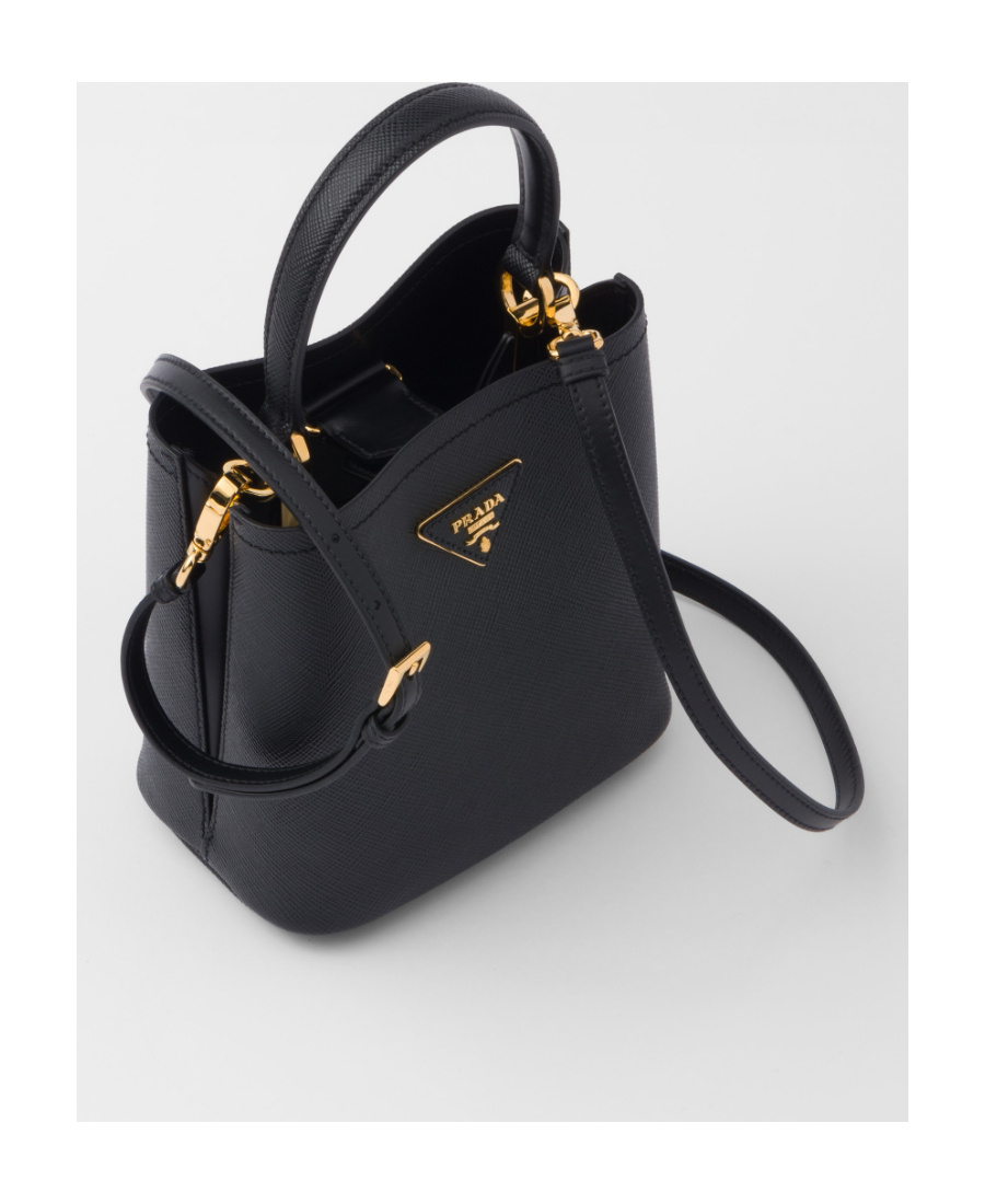 Prada Small Saffiano Leather Bucket Bag In Black