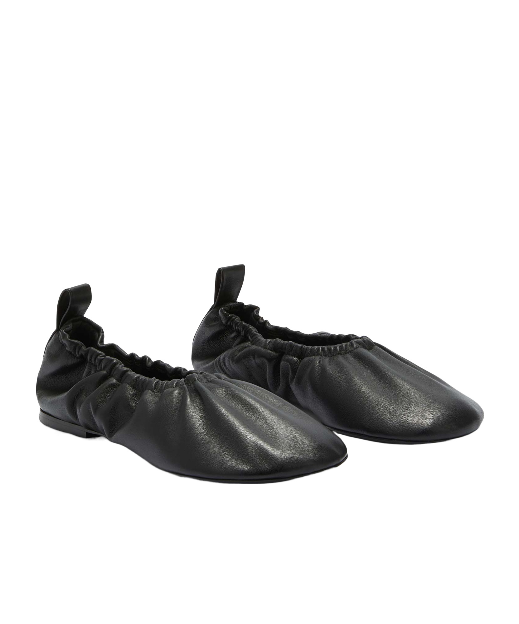 Jil Sander Gathered-detail Leather Ballerina Shoes In Black