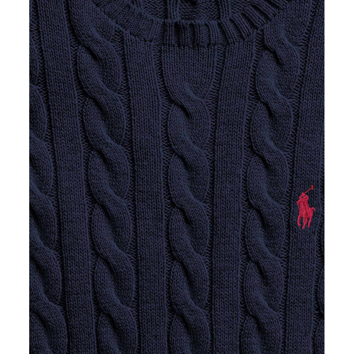 Polo Ralph Lauren Man Navy Blue Brided Cotton Sweater With Red Pony In Black