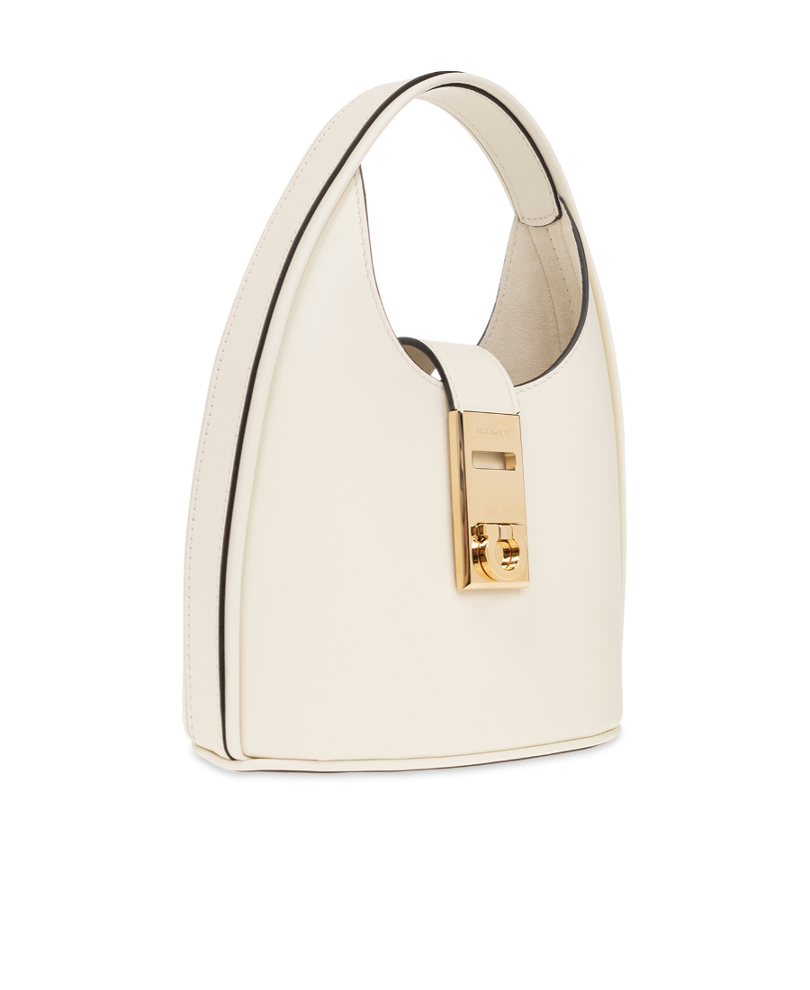 Ferragamo Salvatore Gancini-buckle Logo-engraved Mini Hobo Bag In White