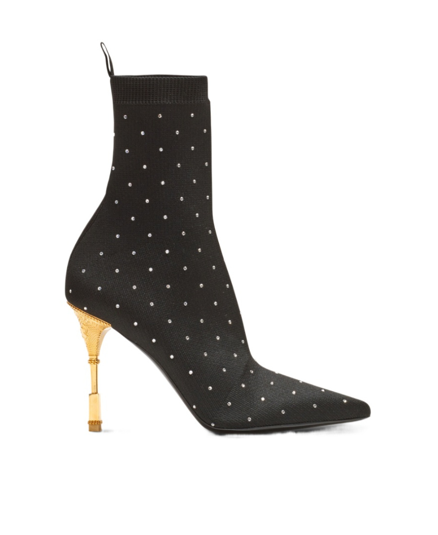 Shop Balmain Moneta Rhinestoned Knit Ankle Boots In Black