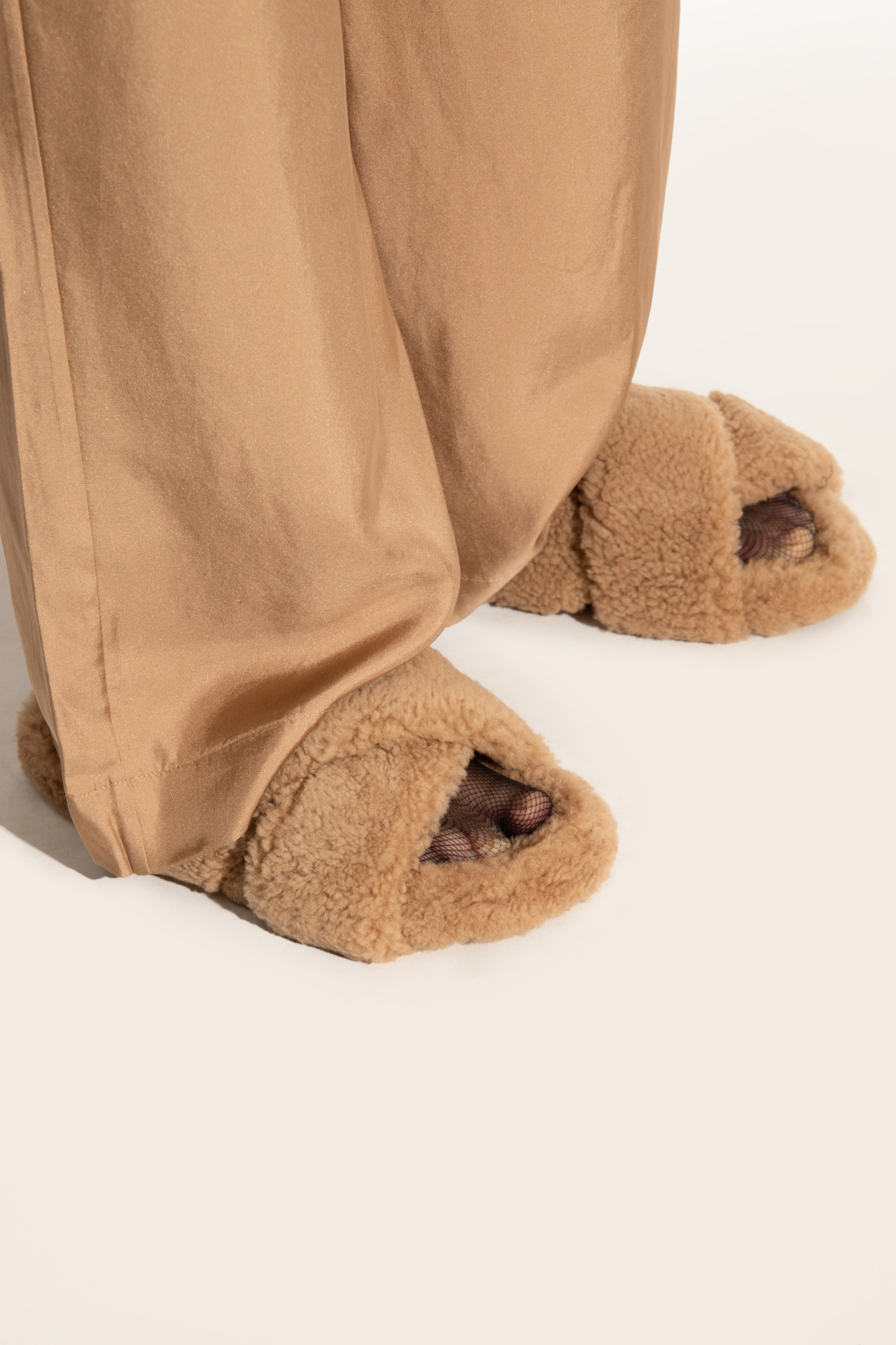 Yves Salomon Crossover-strap Faux-shearling Slippers In Brown