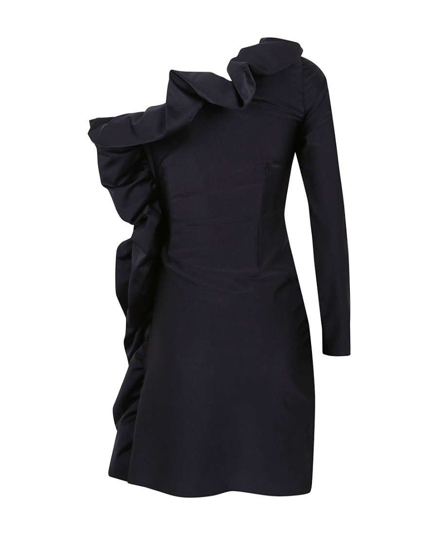 P.a.r.o.s.h One-shoulder Ruffle-trimmed Mini Dress In Black