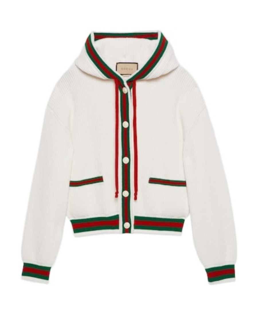 Gucci Web Stripe Ribbed-knit Wool Cardigan In White