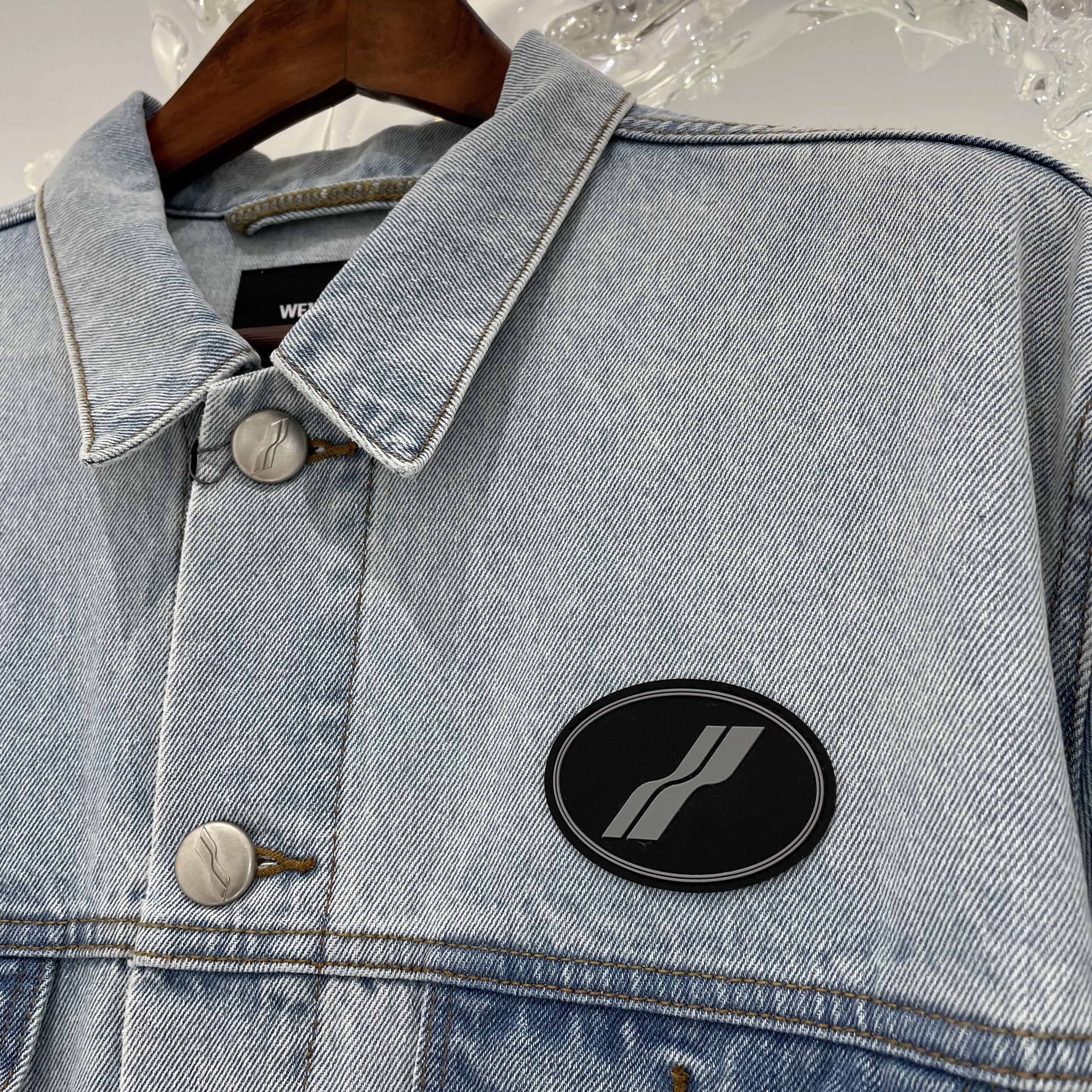 We11 Done Logo-patch Oversized Denim Jacket In Blue