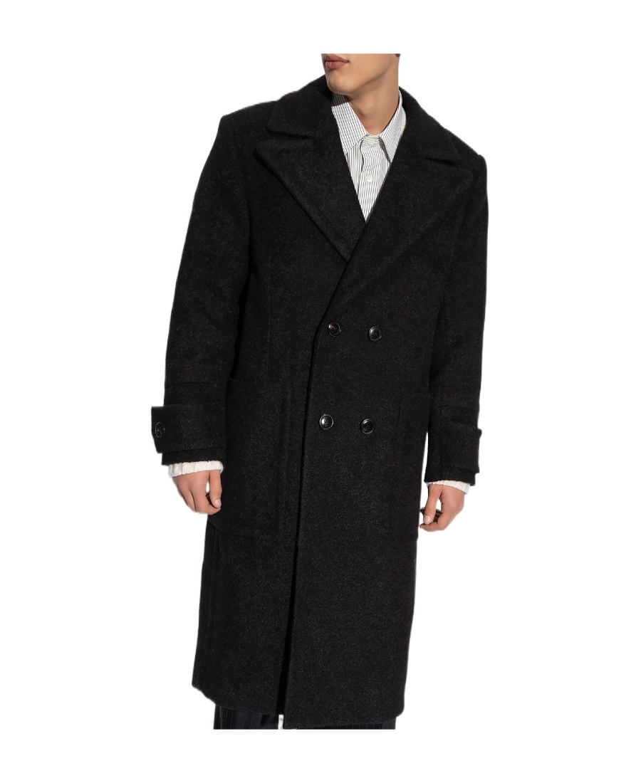 Ami Alexandre Mattiussi Man Coat Midnight Blue Size 38 Virgin Wool In Black