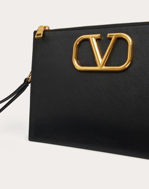 Valentino Maxi Vlogo Clutch In Black