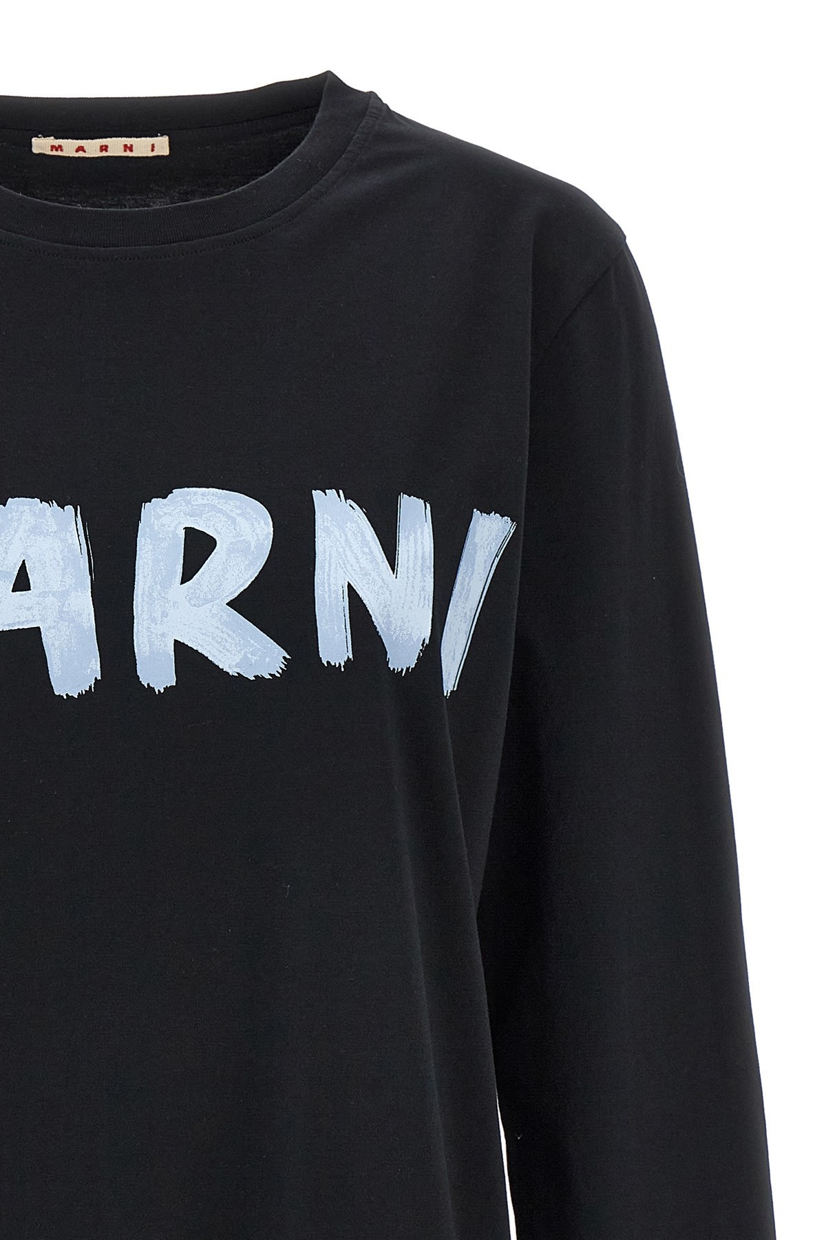 Marni Crew Neck Long Sleeves T-shirt In Black