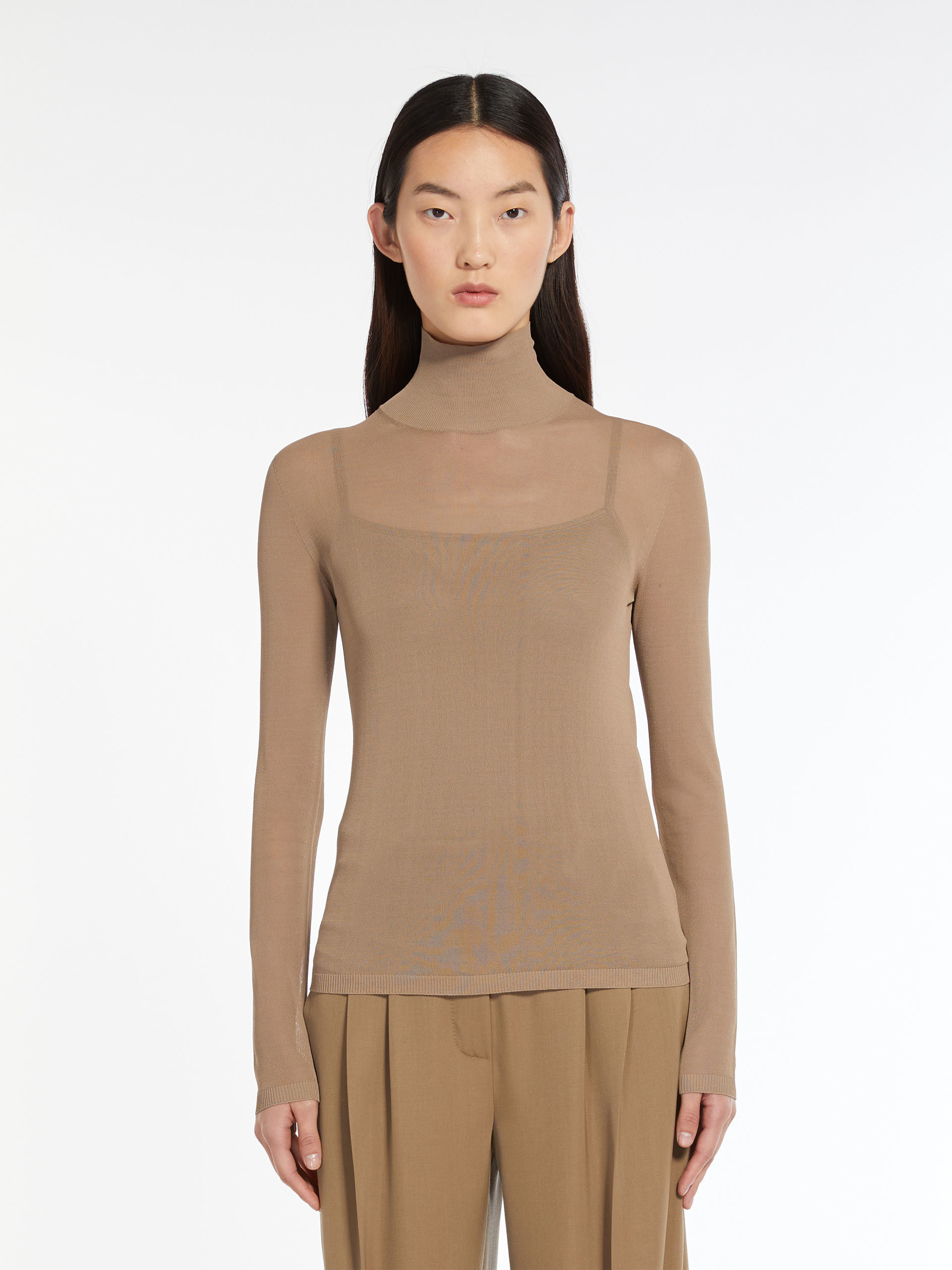 Max Mara High-necked Translucent Sweater In Nude
