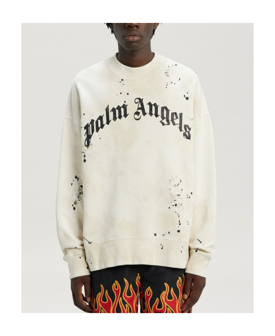 Palm Angels Logo-print Distressed-finish Sweatshirt In White