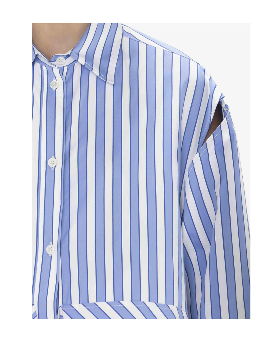 Shop Jw Anderson Stripe-print Draped Cotton Shirt In Blue