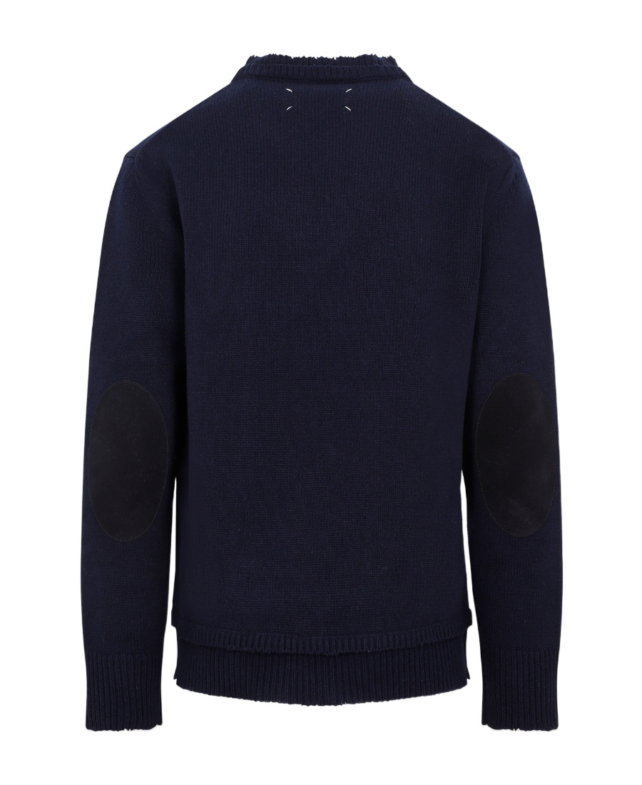 Maison Margiela Layered-collar Elbow-patch Distressed Jumper In Black