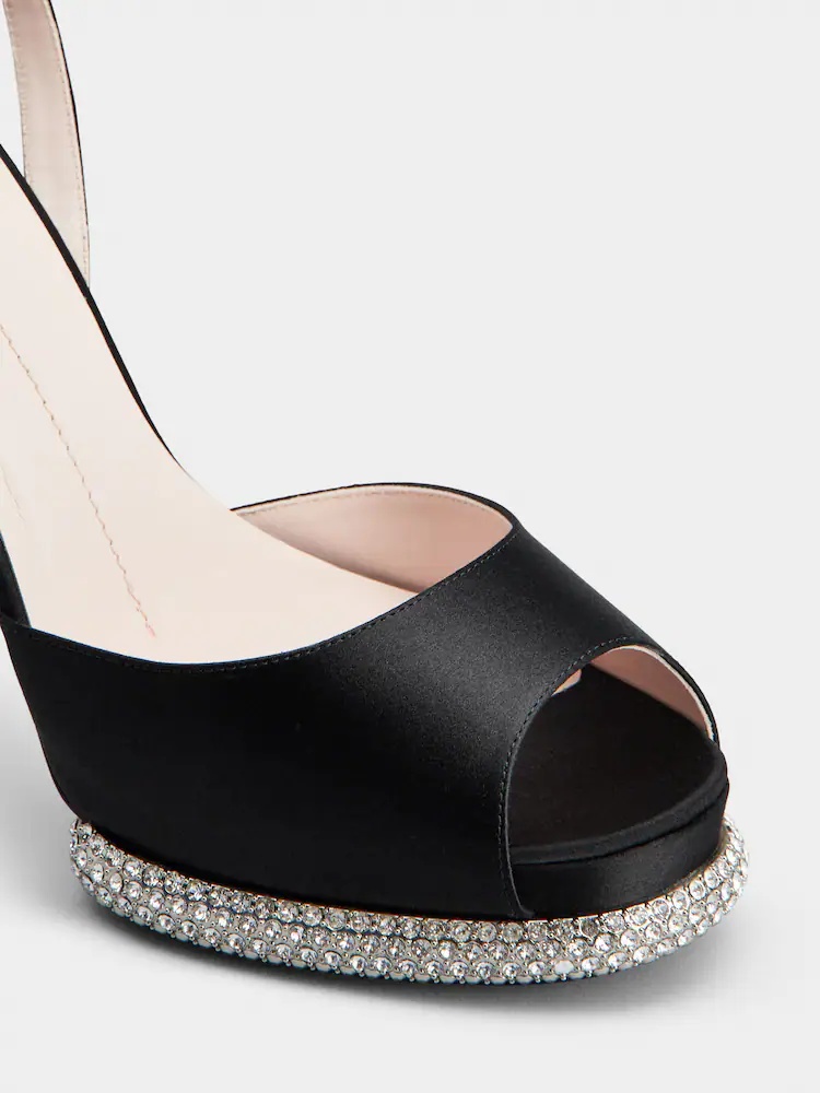 ROGER VIVIER VIV' CHOC STRASS PLATFORM SANDALS IN SATIN