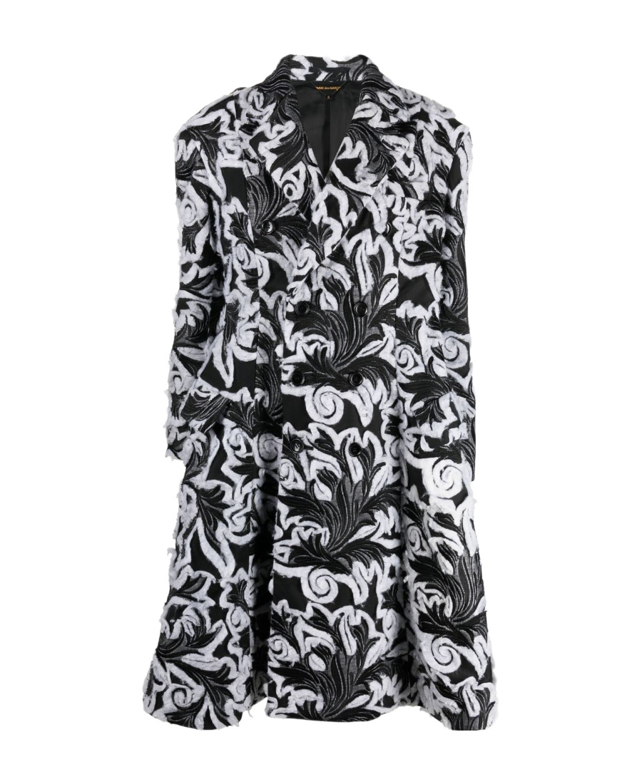 Shop Comme Des Garçons Floral Jacquard Double-breasted Coat In Black