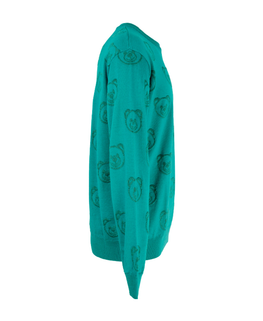 Moschino Green Allover Teddy Sweater In Green