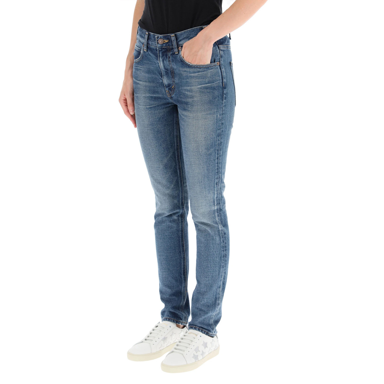 Celine Cotton Mid-waist Jeans In Blue
