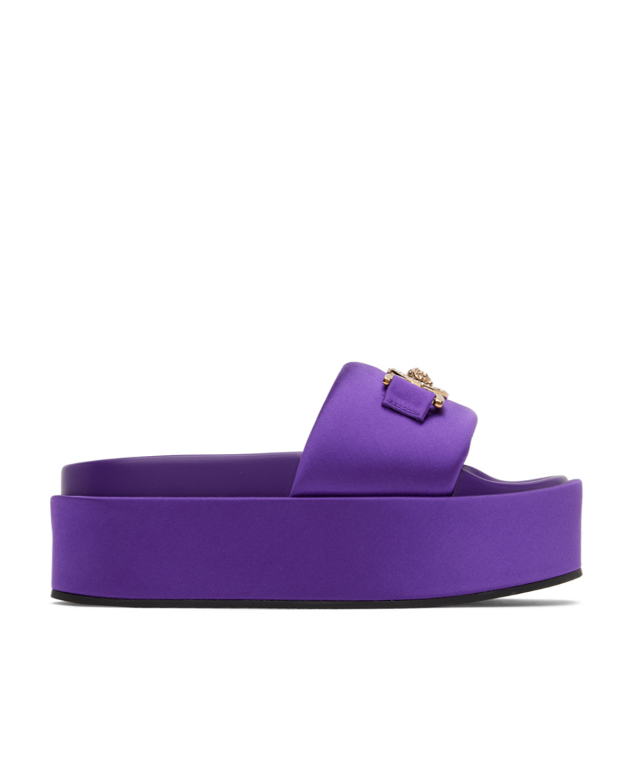 Versace Plateau-pantoletten Medusa Biggie Aus Satin In Purple